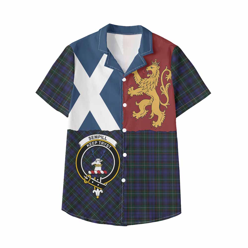 Sempill (Semple) Crest Tartan Kid Hawaiian Shirt with Lion Rampant Saltire Style - Tartan Vibes Clothing