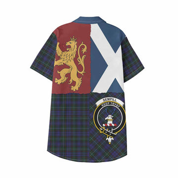Sempill (Semple) Crest Tartan Kid Hawaiian Shirt with Lion Rampant Saltire Style