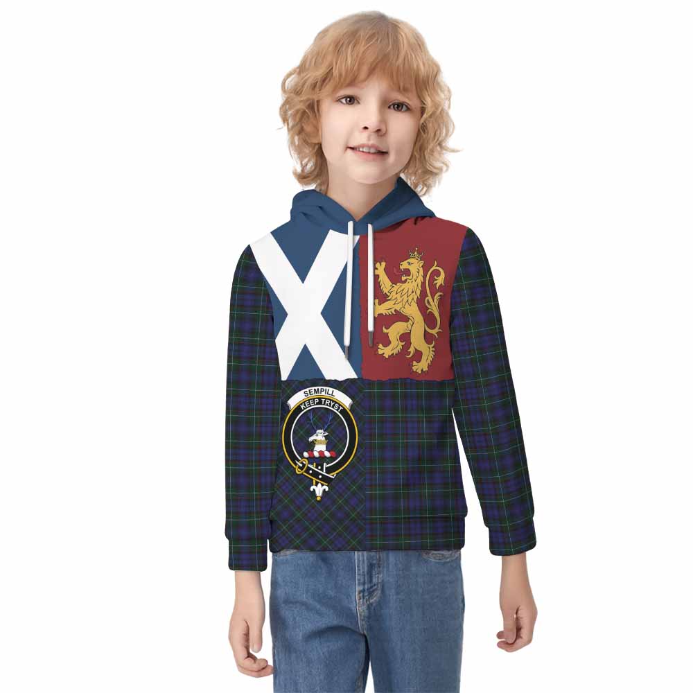 Sempill (Semple) Crest Tartan Kid Hoodie with Lion Rampant Saltire Style - Tartan Vibes Clothing