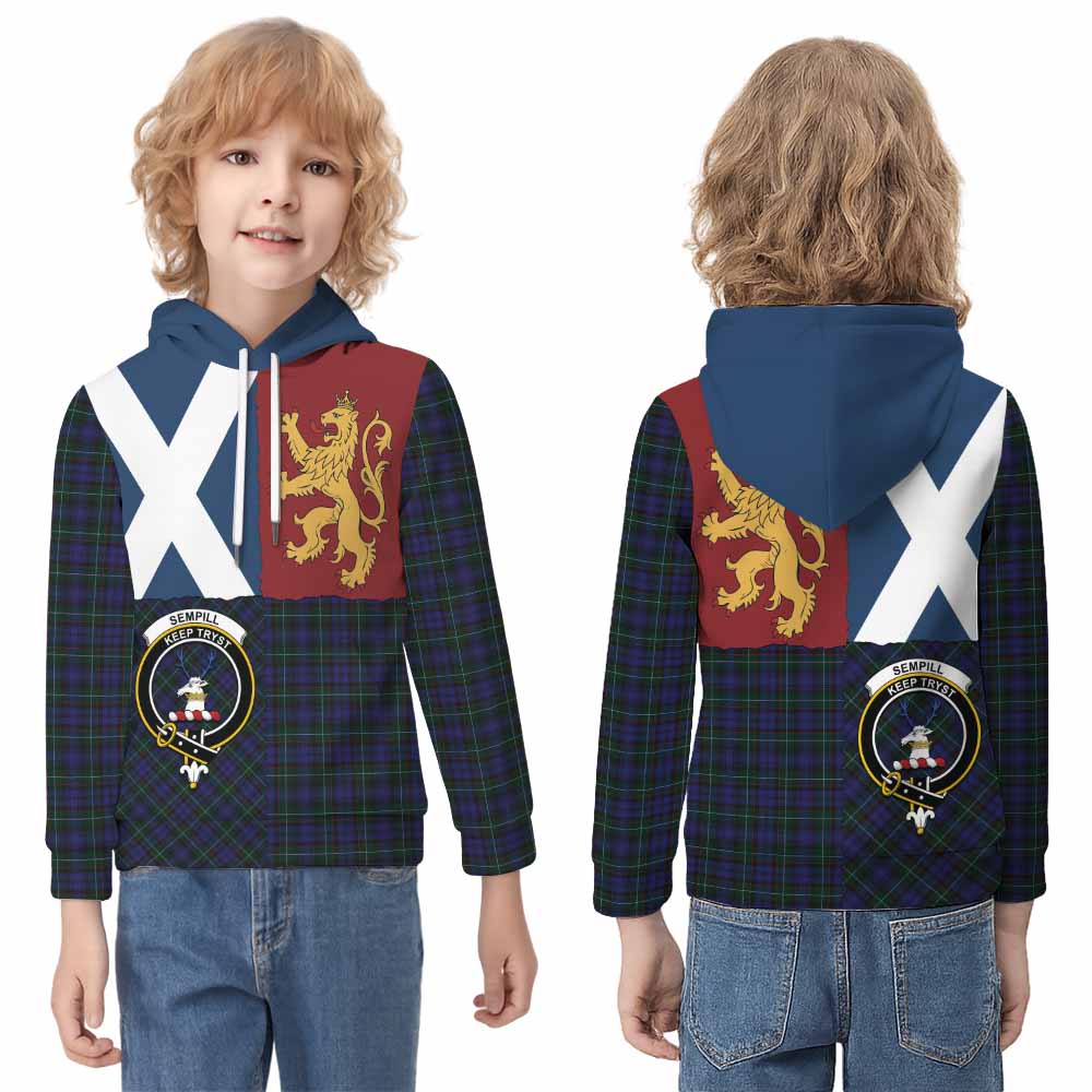 Sempill (Semple) Crest Tartan Kid Hoodie with Lion Rampant Saltire Style - Tartan Vibes Clothing