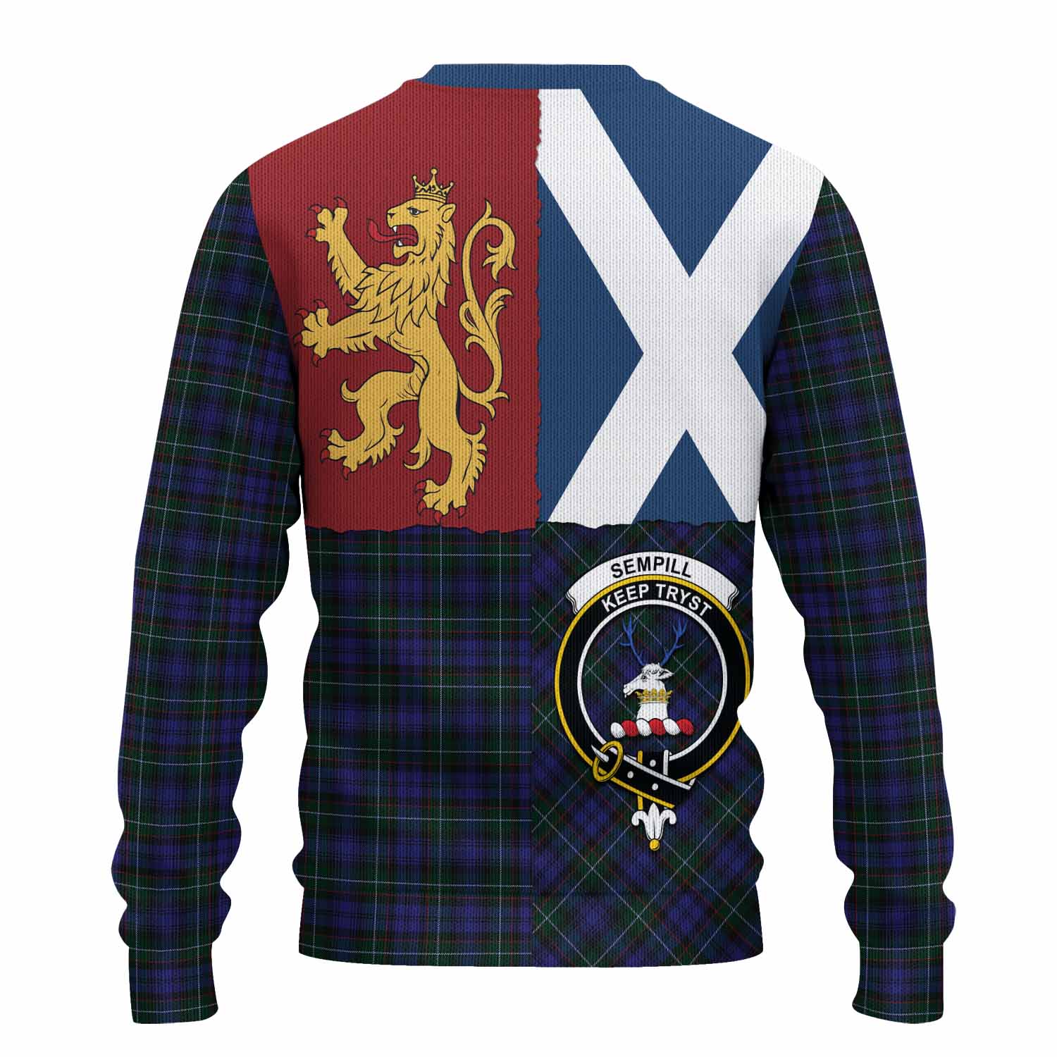 Sempill (Semple) Crest Tartan Knitted Sweater with Lion Rampant Saltire Style