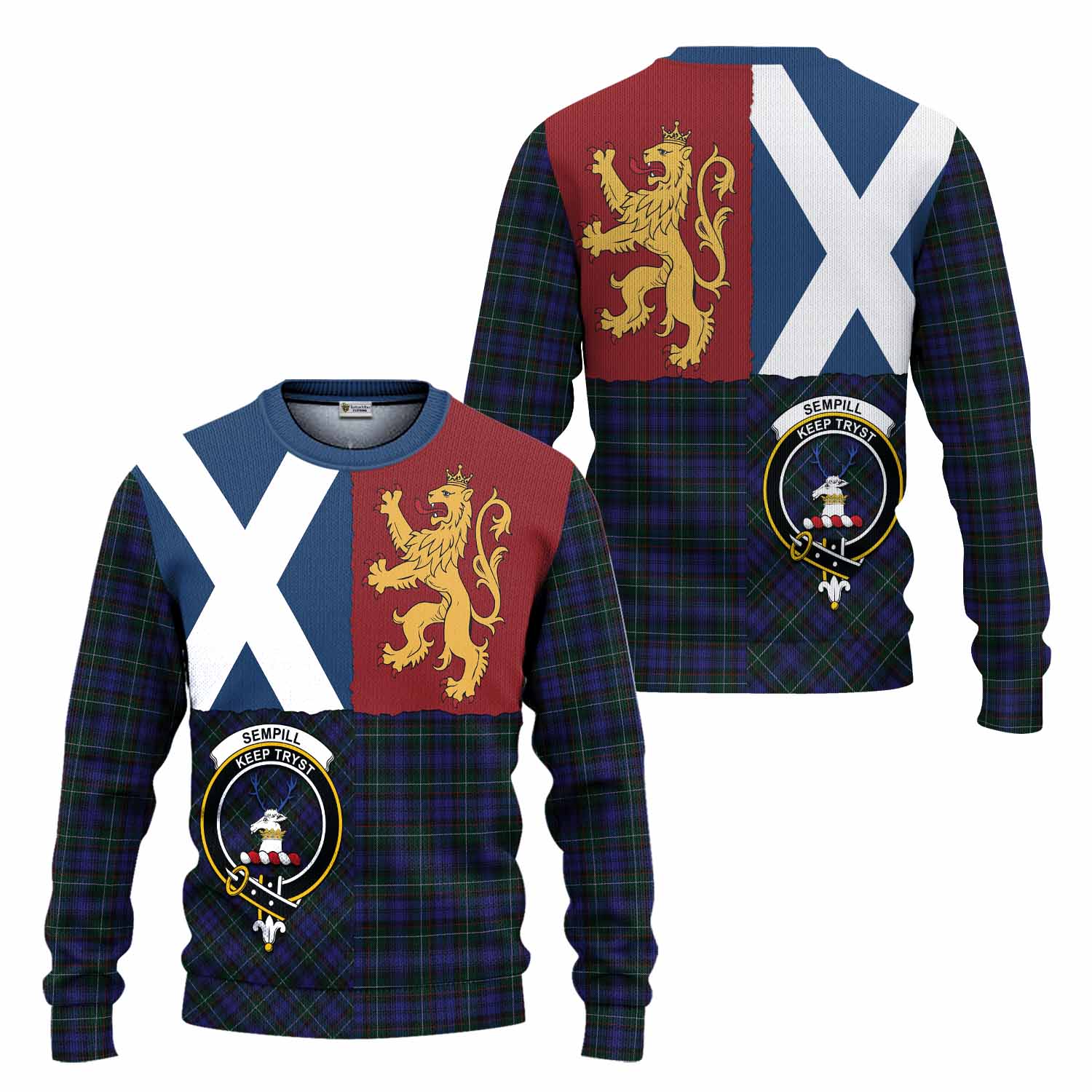 Sempill (Semple) Crest Tartan Knitted Sweater with Lion Rampant Saltire Style