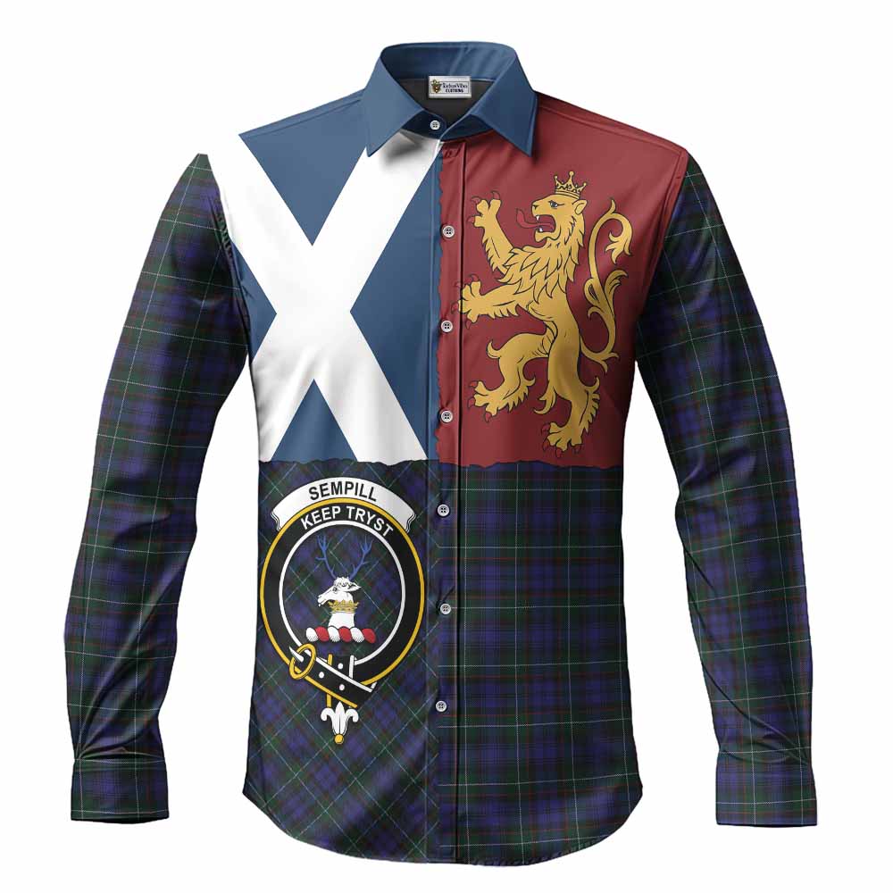 Sempill (Semple) Crest Tartan Long Sleeve Button Shirts with Lion Rampant Saltire Style