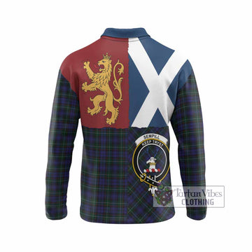 Sempill (Semple) Crest Tartan Long Sleeve Polo Shirt with Lion Rampant Saltire Style