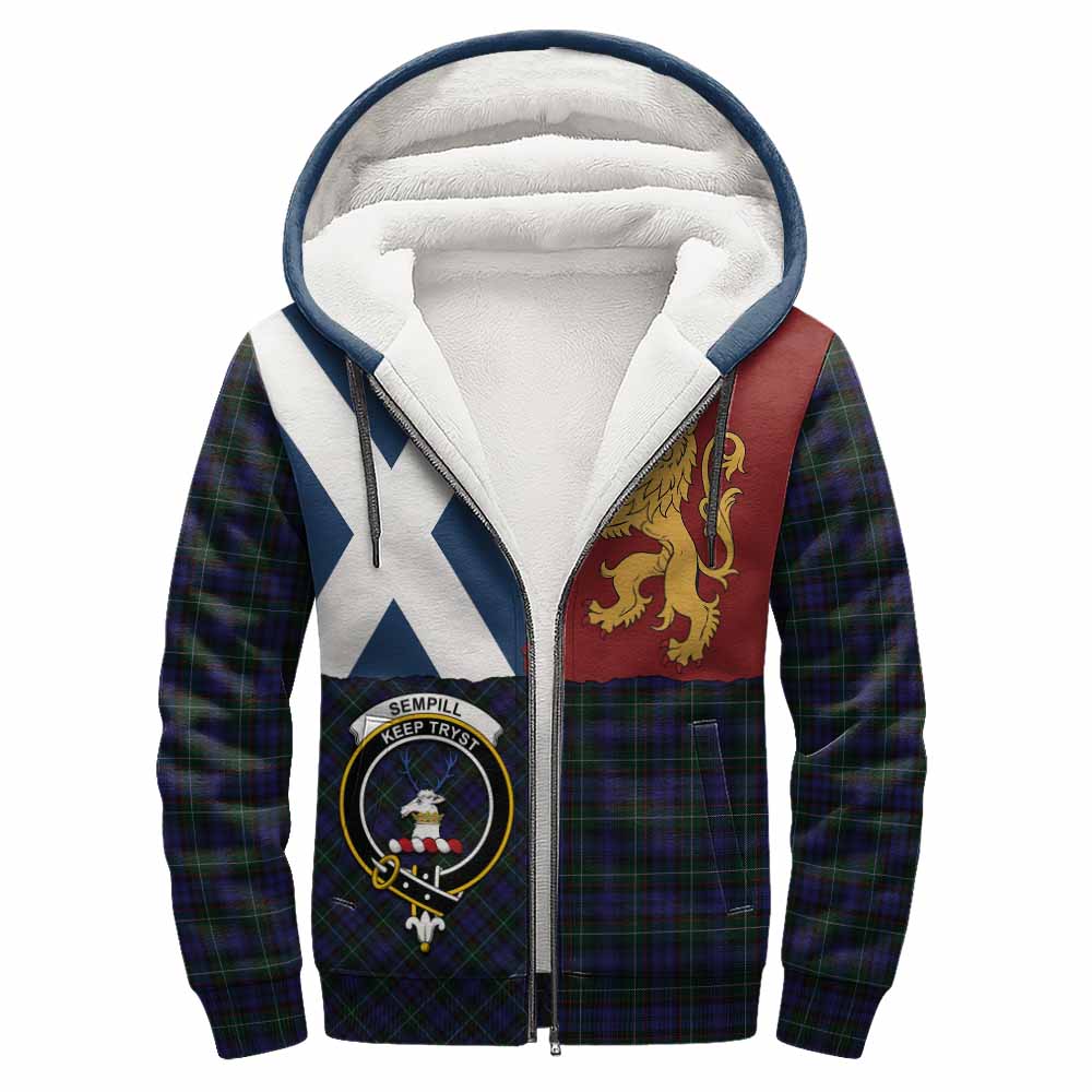 Sempill (Semple) Crest Tartan Sherpa Hoodie with Lion Rampant Saltire Style