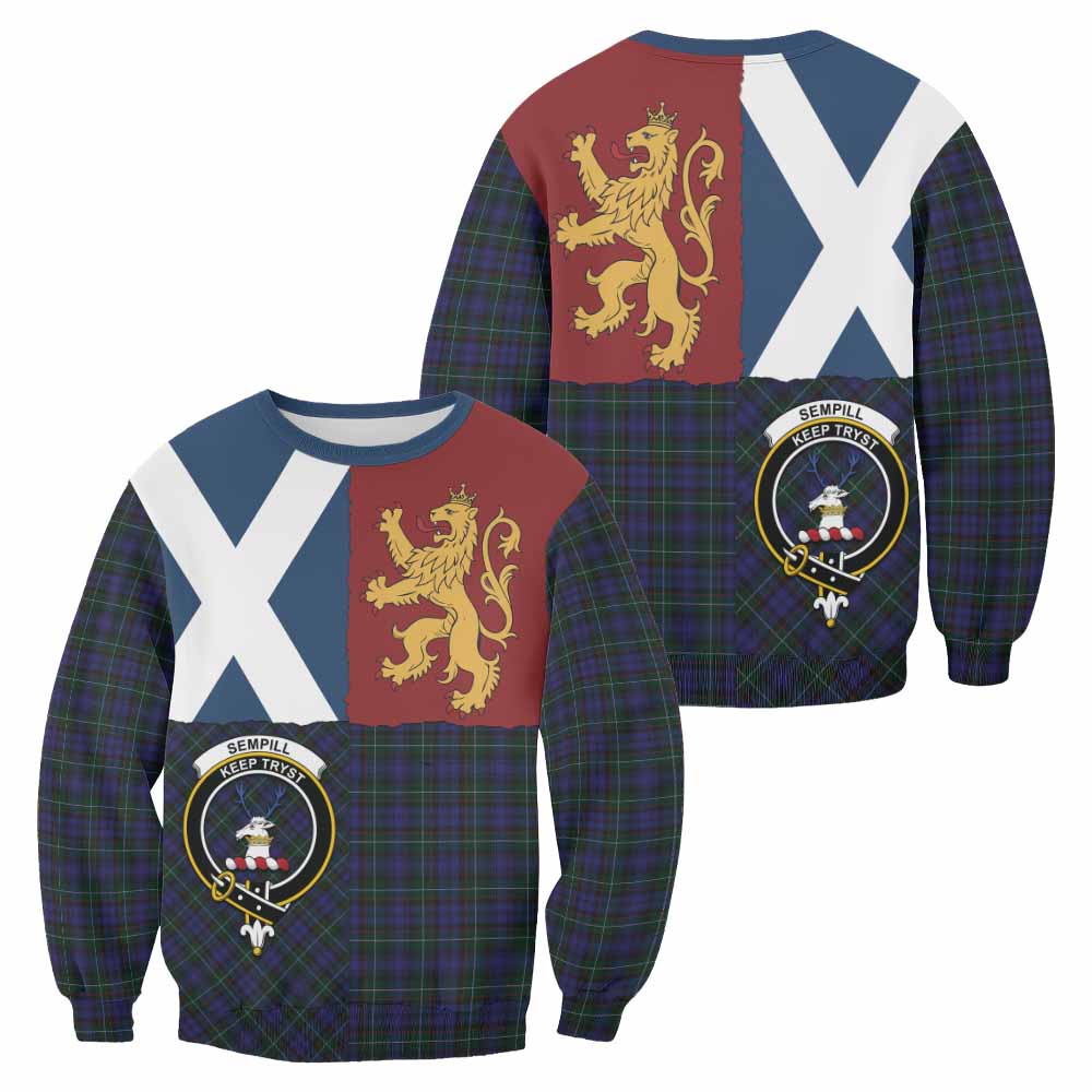 Sempill (Semple) Crest Tartan Sweatshirt with Lion Rampant Saltire Style