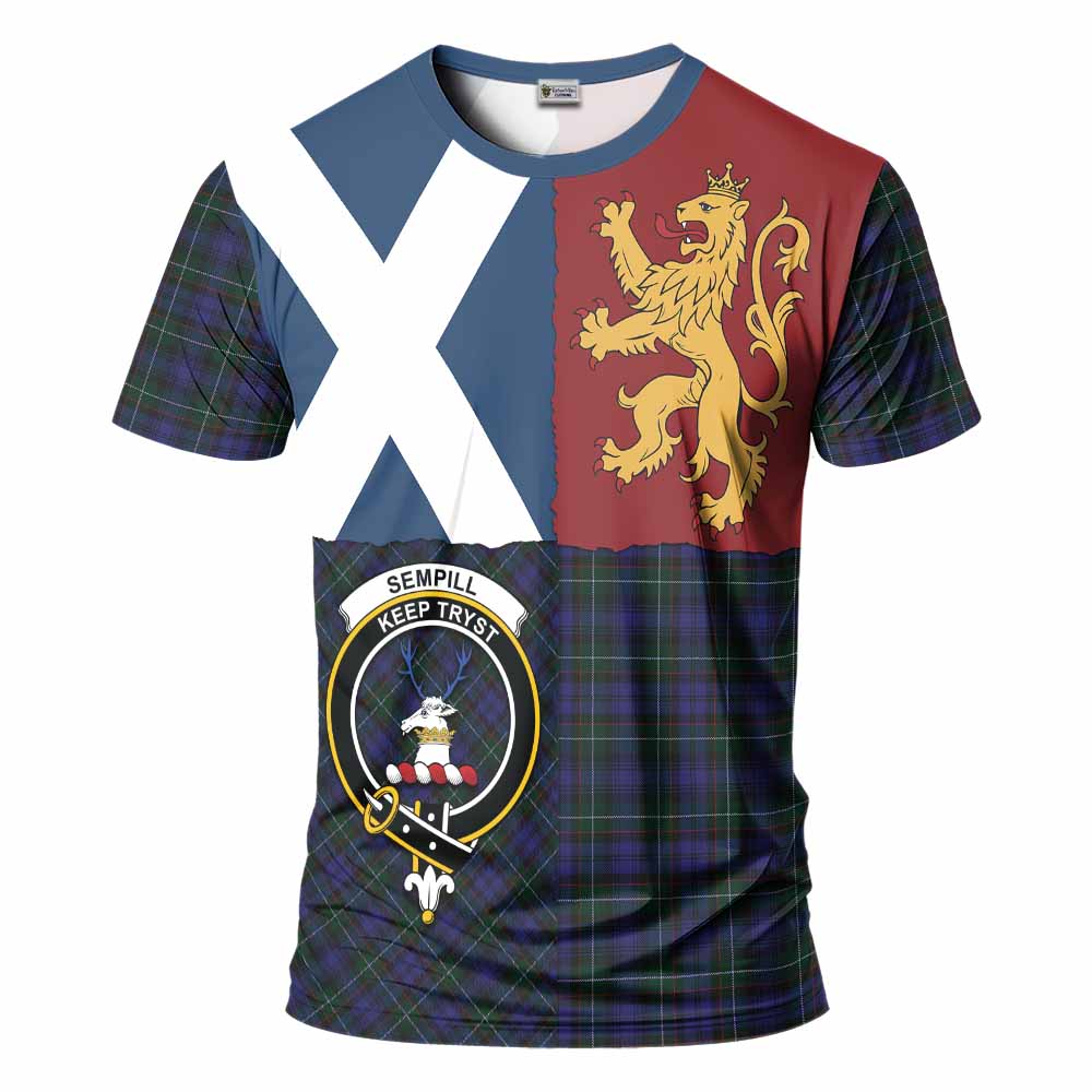 Sempill (Semple) Crest Tartan T-Shirt with Lion Rampant Saltire Style