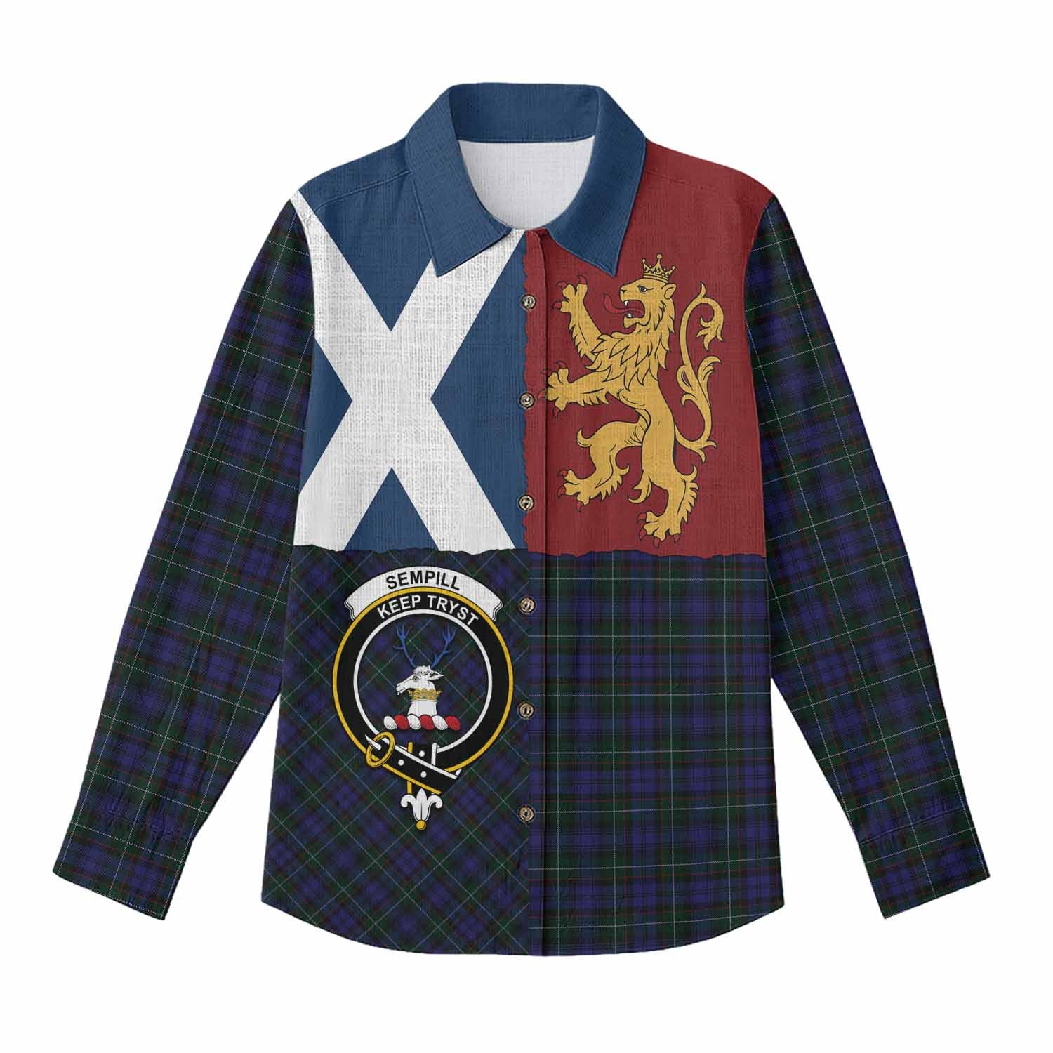 Sempill (Semple) Crest Tartan Women Casual Shirt with Lion Rampant Saltire Style