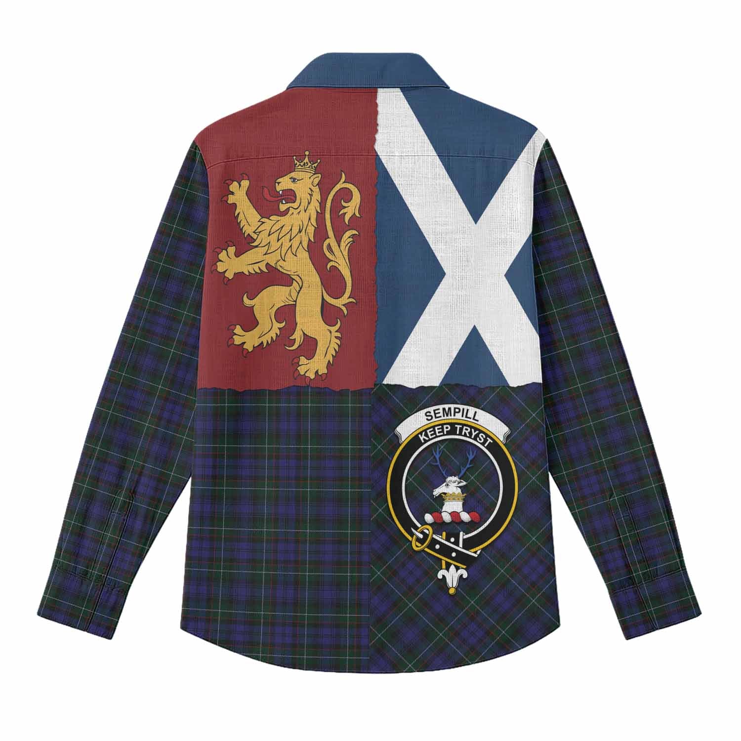 Sempill (Semple) Crest Tartan Women Casual Shirt with Lion Rampant Saltire Style