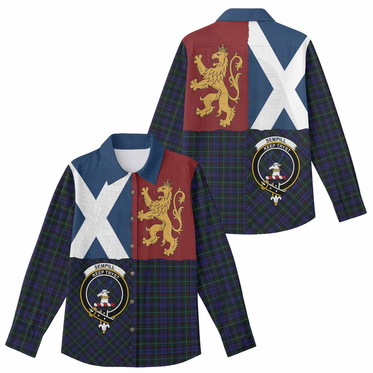 Sempill (Semple) Crest Tartan Women Casual Shirt with Lion Rampant Saltire Style