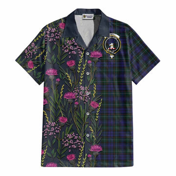 Sempill (Semple) Family Crest Tartan Cotton Hawaiian Shirt Scottish Thistle Flower Pattern Half Style - Tartan Vibes Clothing