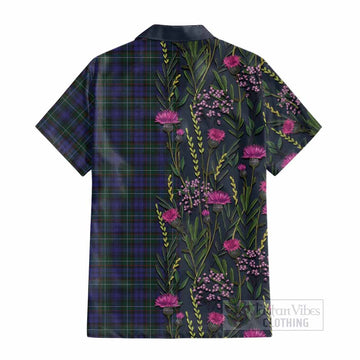 Sempill (Semple) Family Crest Tartan Cotton Hawaiian Shirt Scottish Thistle Flower Pattern Half Style - Tartan Vibes Clothing