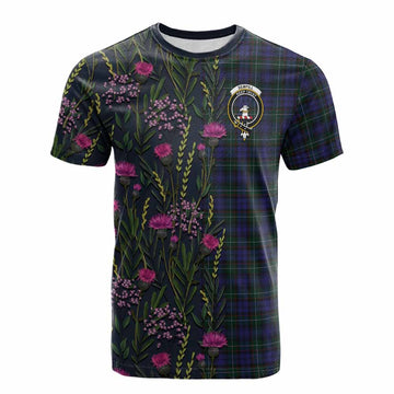 Sempill (Semple) Family Crest Tartan Cotton T-shirt Scottish Thistle Flower Pattern Half Style - Tartan Vibes Clothing