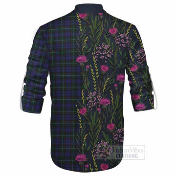 Sempill (Semple) Family Crest Tartan Ghillie Shirt Scottish Thistle Flower Pattern Half Style