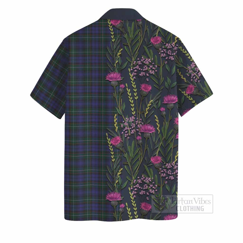 Sempill (Semple) Family Crest Tartan Hawaiian Shirt Scottish Thistle Flower Pattern Half Style - Tartan Vibes Clothing