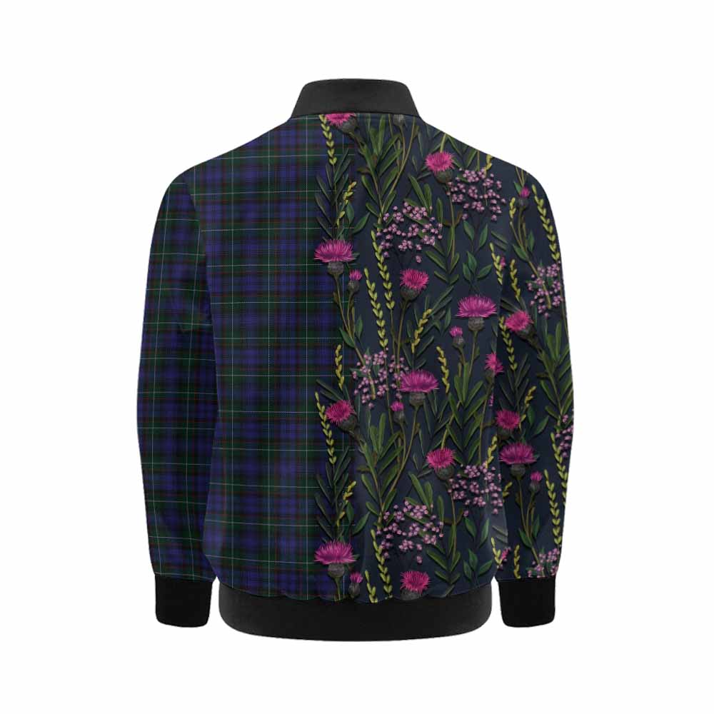Sempill (Semple) Family Crest Tartan Kid Bomber Jacket Scottish Thistle Flower Pattern Half Style - Tartan Vibes Clothing