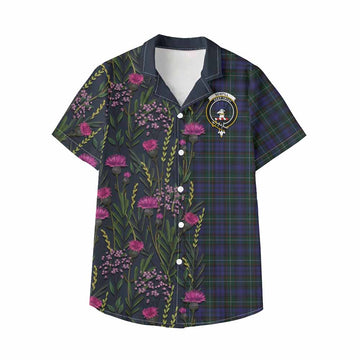 Sempill (Semple) Family Crest Tartan Kid Hawaiian Shirt Scottish Thistle Flower Pattern Half Style - Tartan Vibes Clothing