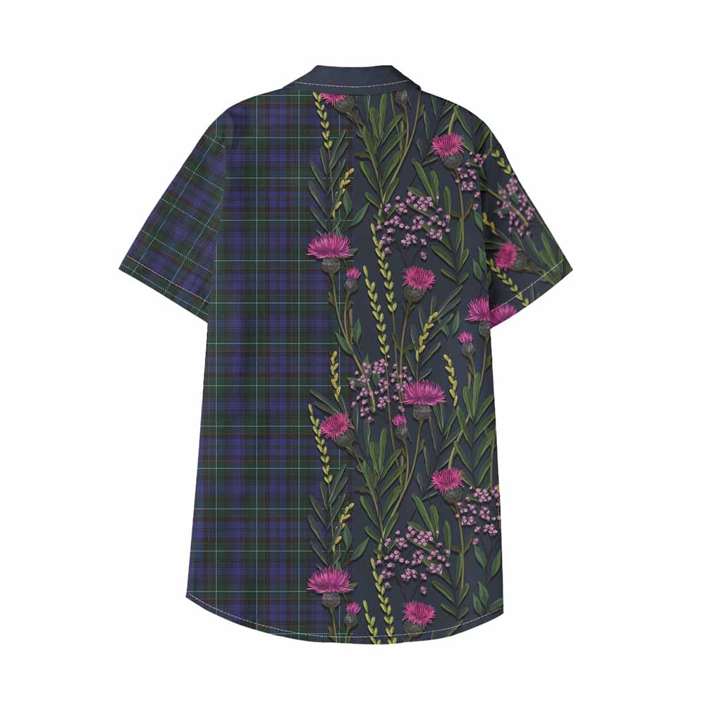 Sempill (Semple) Family Crest Tartan Kid Hawaiian Shirt Scottish Thistle Flower Pattern Half Style - Tartan Vibes Clothing