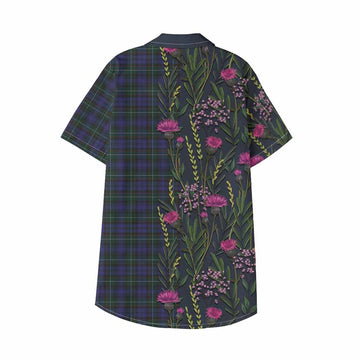 Sempill (Semple) Family Crest Tartan Kid Hawaiian Shirt Scottish Thistle Flower Pattern Half Style - Tartan Vibes Clothing