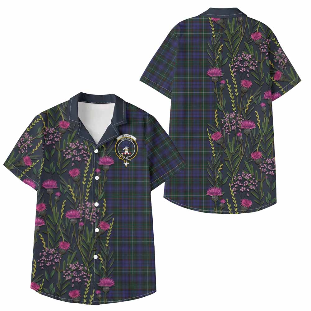 Sempill (Semple) Family Crest Tartan Kid Hawaiian Shirt Scottish Thistle Flower Pattern Half Style - Tartan Vibes Clothing