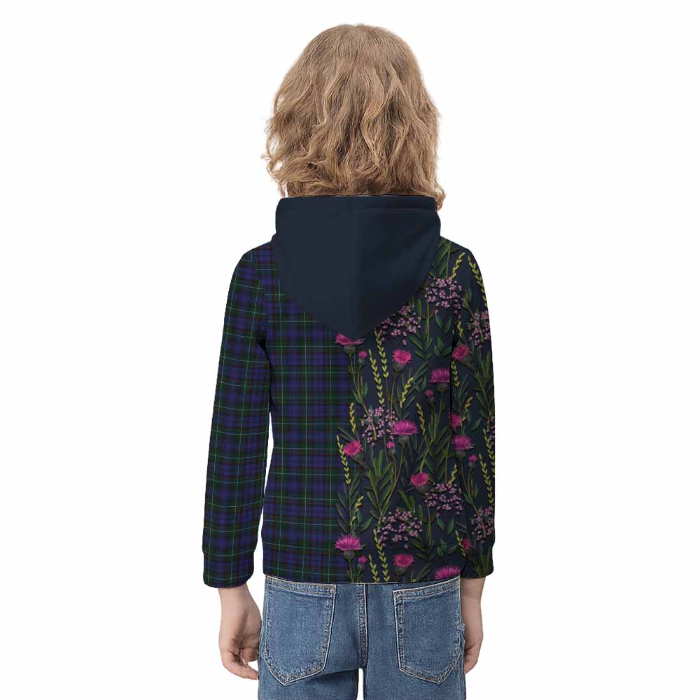 Sempill (Semple) Family Crest Tartan Kid Hoodie Scottish Thistle Flower Pattern Half Style - Tartan Vibes Clothing