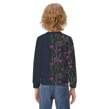 Sempill (Semple) Family Crest Tartan Kid Knitted Sweatshirt Scottish Thistle Flower Pattern Half Style