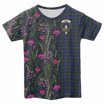 Sempill (Semple) Family Crest Tartan Kid T-shirt Scottish Thistle Flower Pattern Half Style
