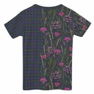 Sempill (Semple) Family Crest Tartan Kid T-shirt Scottish Thistle Flower Pattern Half Style