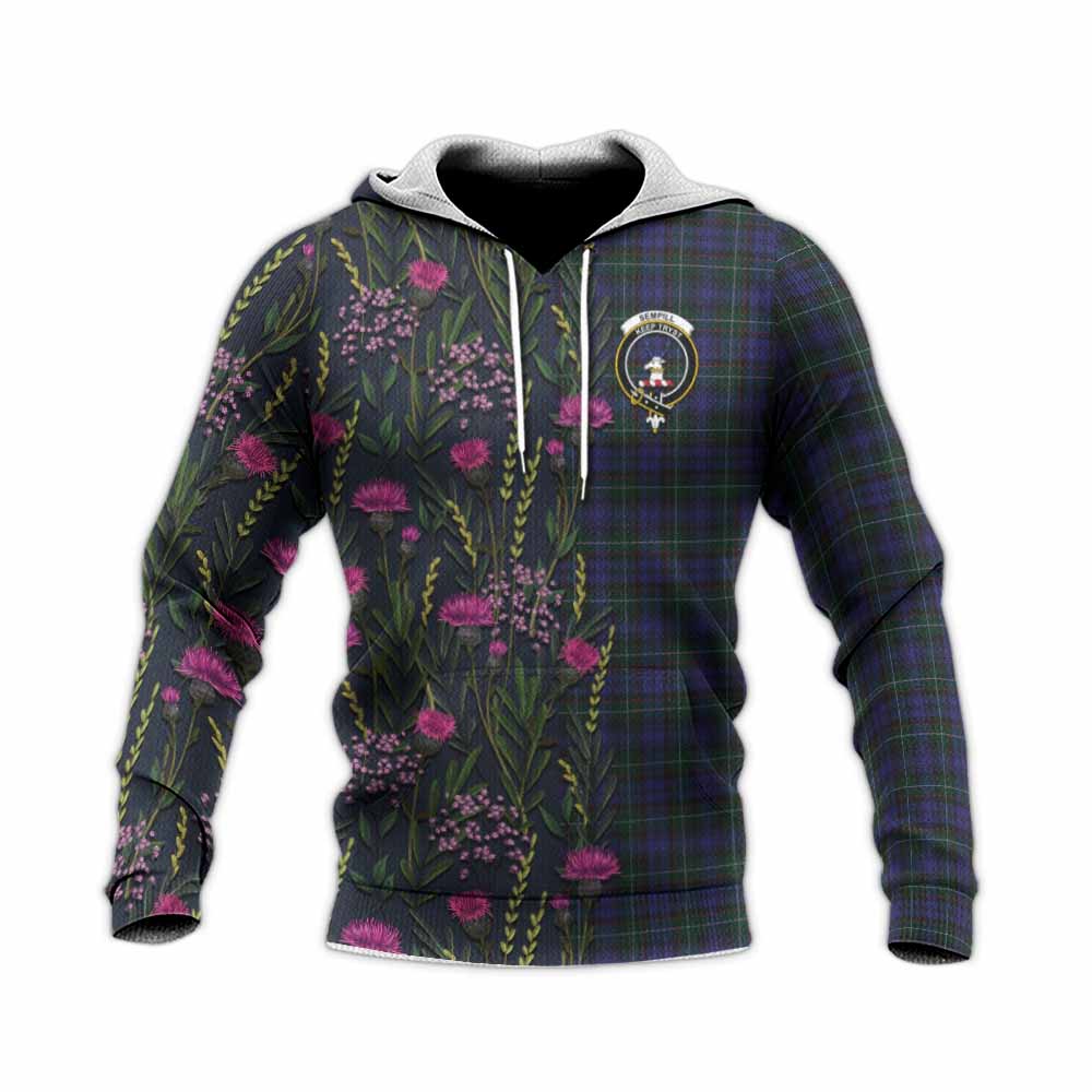 Sempill (Semple) Family Crest Tartan Knitted Hoodie Scottish Thistle Flower Pattern Half Style - Tartan Vibes Clothing
