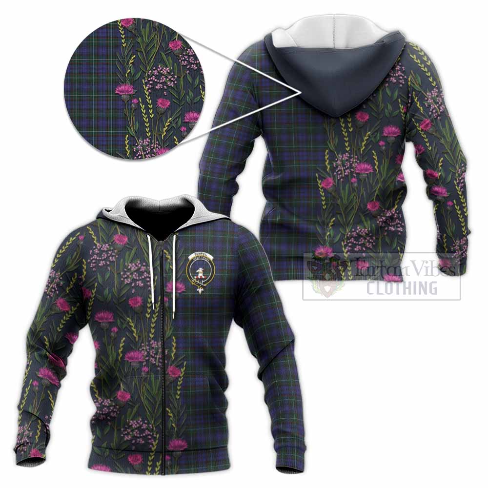 Sempill (Semple) Family Crest Tartan Knitted Hoodie Scottish Thistle Flower Pattern Half Style - Tartan Vibes Clothing