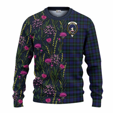 Sempill (Semple) Family Crest Tartan Knitted Sweater Scottish Thistle Flower Pattern Half Style