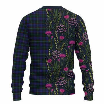 Sempill (Semple) Family Crest Tartan Knitted Sweater Scottish Thistle Flower Pattern Half Style