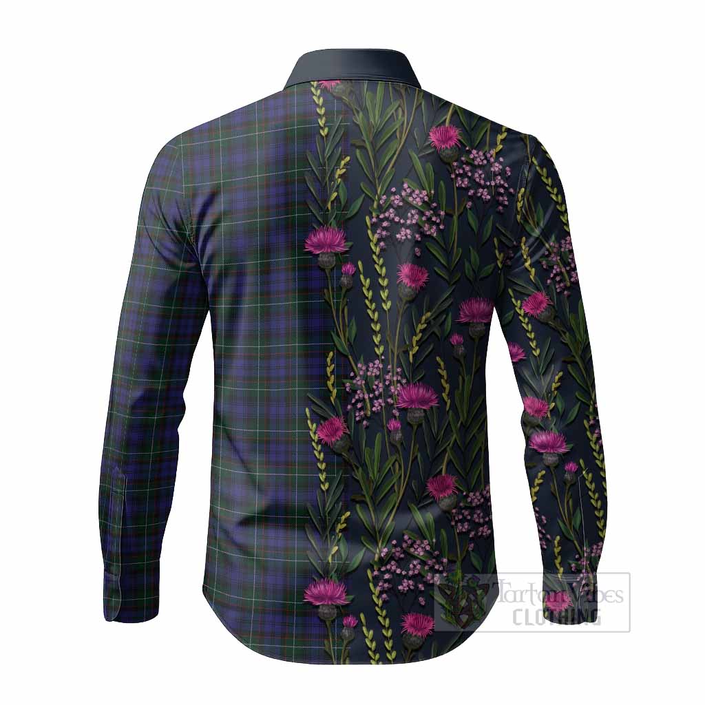 Sempill (Semple) Family Crest Tartan Long Sleeve Button Shirts Scottish Thistle Flower Pattern Half Style - Tartan Vibes Clothing
