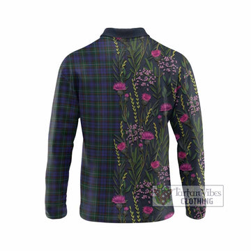 Sempill (Semple) Family Crest Tartan Long Sleeve Polo Shirt Scottish Thistle Flower Pattern Half Style