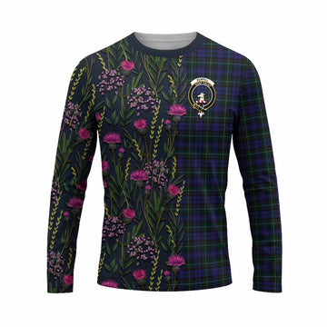 Sempill (Semple) Family Crest Tartan Long Sleeve T-Shirt Scottish Thistle Flower Pattern Half Style - Tartan Vibes Clothing