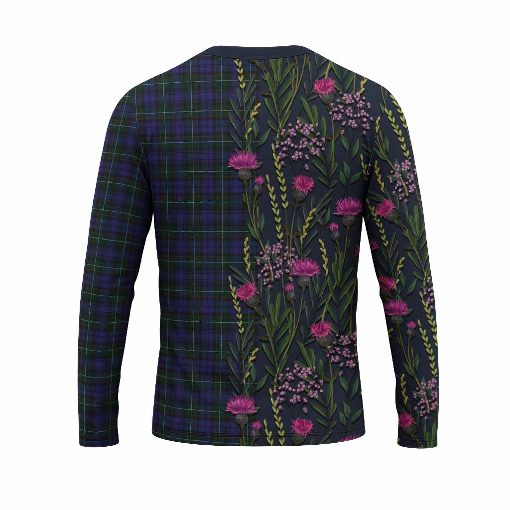 Sempill (Semple) Family Crest Tartan Long Sleeve T-Shirt Scottish Thistle Flower Pattern Half Style - Tartan Vibes Clothing