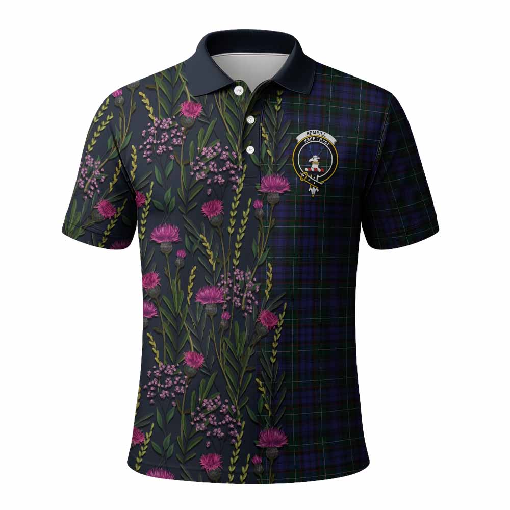 Sempill (Semple) Family Crest Tartan Polo Shirt Scottish Thistle Flower Pattern Half Style - Tartan Vibes Clothing