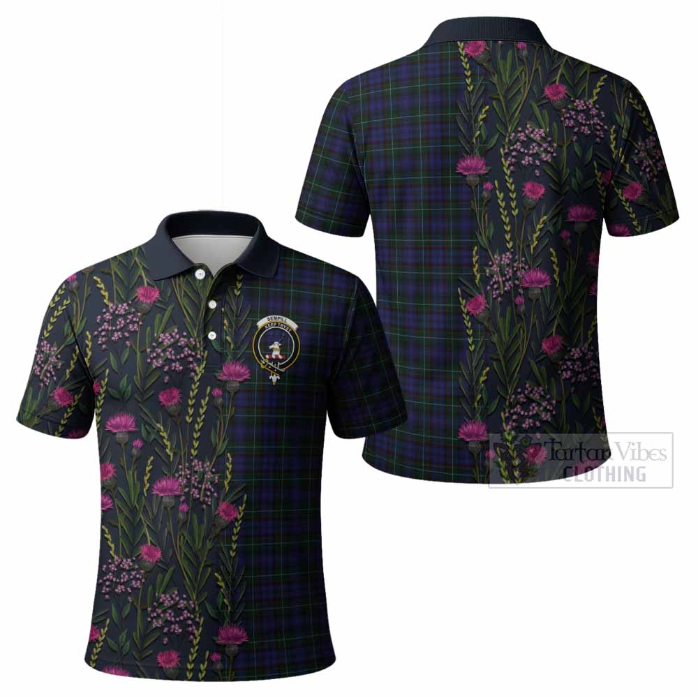 Sempill (Semple) Family Crest Tartan Polo Shirt Scottish Thistle Flower Pattern Half Style - Tartan Vibes Clothing