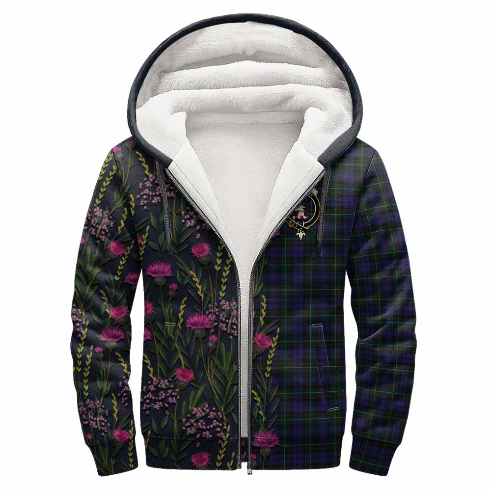 Sempill (Semple) Family Crest Tartan Sherpa Hoodie Scottish Thistle Flower Pattern Half Style - Tartan Vibes Clothing