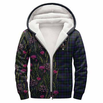 Sempill (Semple) Family Crest Tartan Sherpa Hoodie Scottish Thistle Flower Pattern Half Style