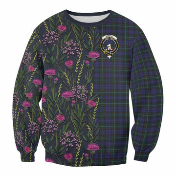 Sempill (Semple) Family Crest Tartan Sweatshirt Scottish Thistle Flower Pattern Half Style