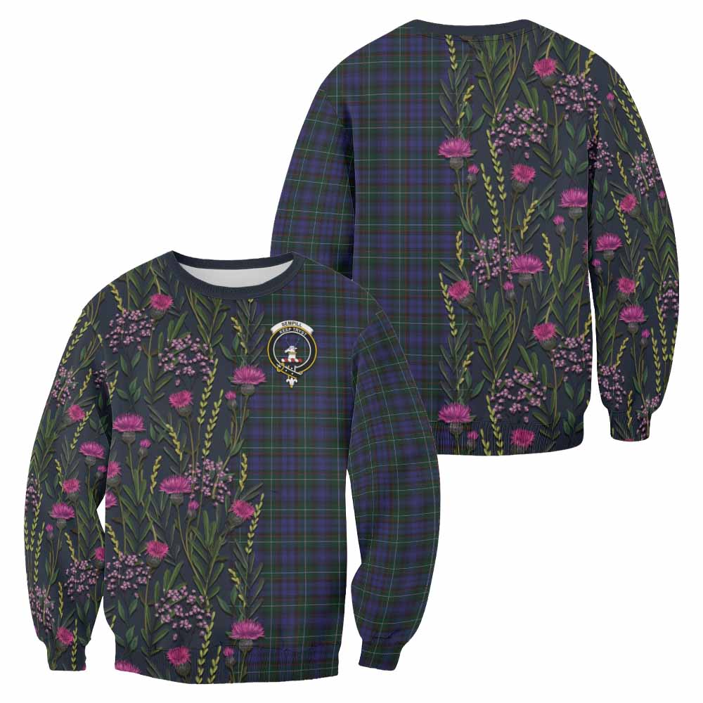 Sempill (Semple) Family Crest Tartan Sweatshirt Scottish Thistle Flower Pattern Half Style - Tartan Vibes Clothing