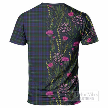 Sempill (Semple) Family Crest Tartan T-Shirt Scottish Thistle Flower Pattern Half Style - Tartan Vibes Clothing