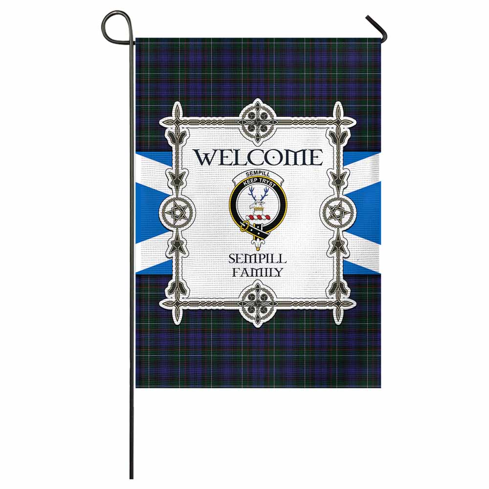 Sempill (Semple) Family Crest Tartan Welcome Garden Flag Saltire Harmony Style - Tartan Vibes Clothing
