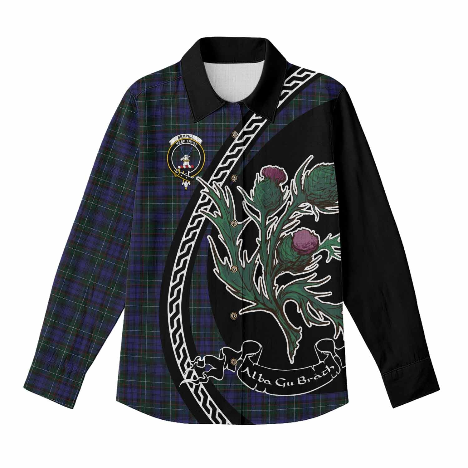 Sempill (Semple) Family Crest Tartan Women Casual Shirt Alba Thistle Inspired - Tartan Vibes Clothing