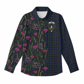 Sempill (Semple) Family Crest Tartan Women Casual Shirt Scottish Thistle Flower Pattern Half Style - Tartan Vibes Clothing