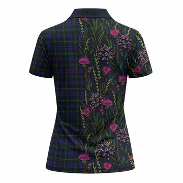 Sempill (Semple) Family Crest Tartan Women Polo Shirt Scottish Thistle Flower Pattern Half Style
