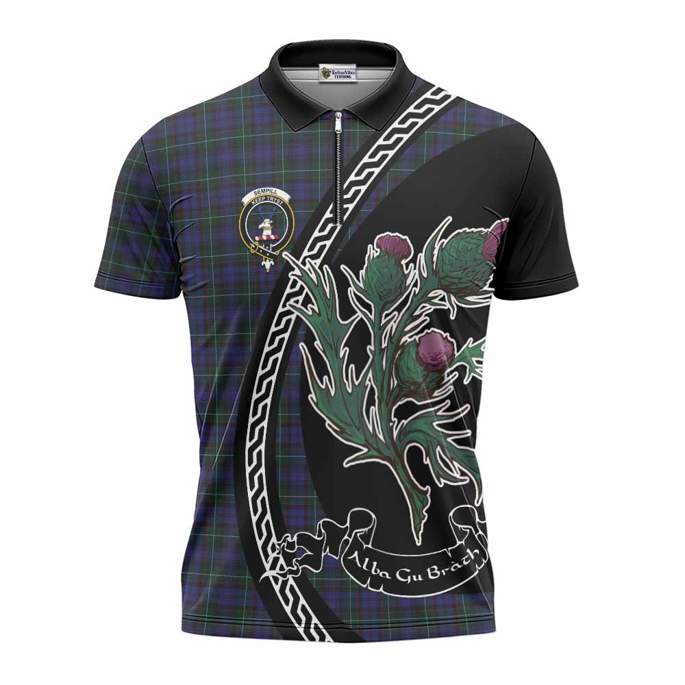 Sempill (Semple) Family Crest Tartan Zipper Polo Shirt Alba Thistle Inspired - Tartan Vibes Clothing