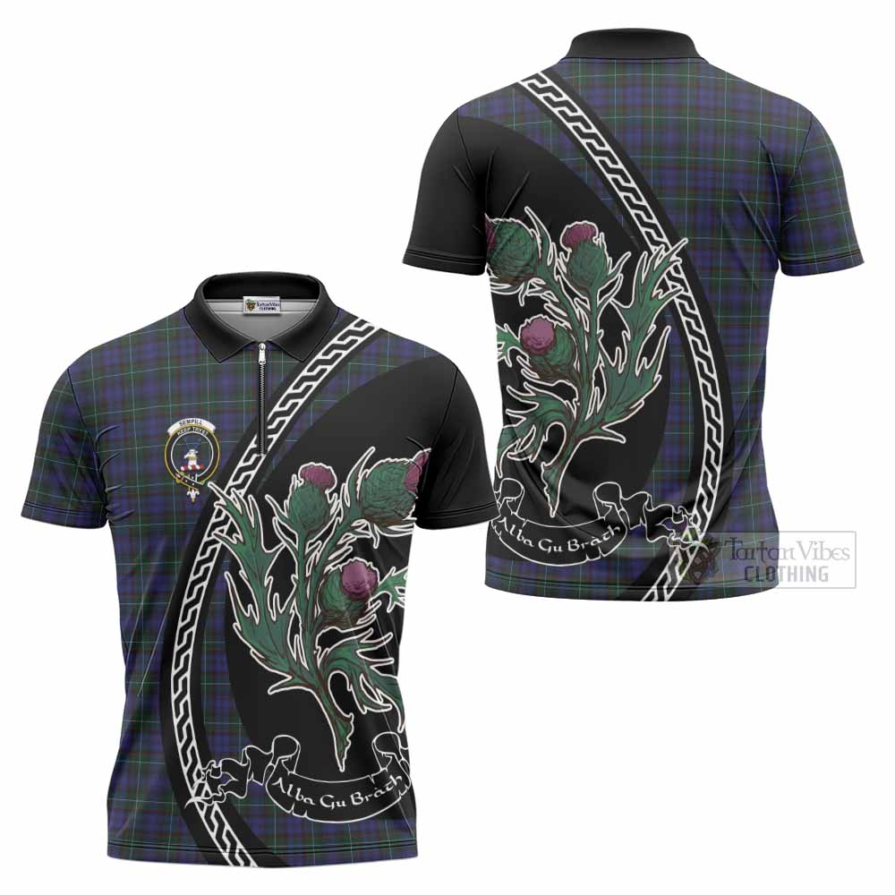 Sempill (Semple) Family Crest Tartan Zipper Polo Shirt Alba Thistle Inspired - Tartan Vibes Clothing