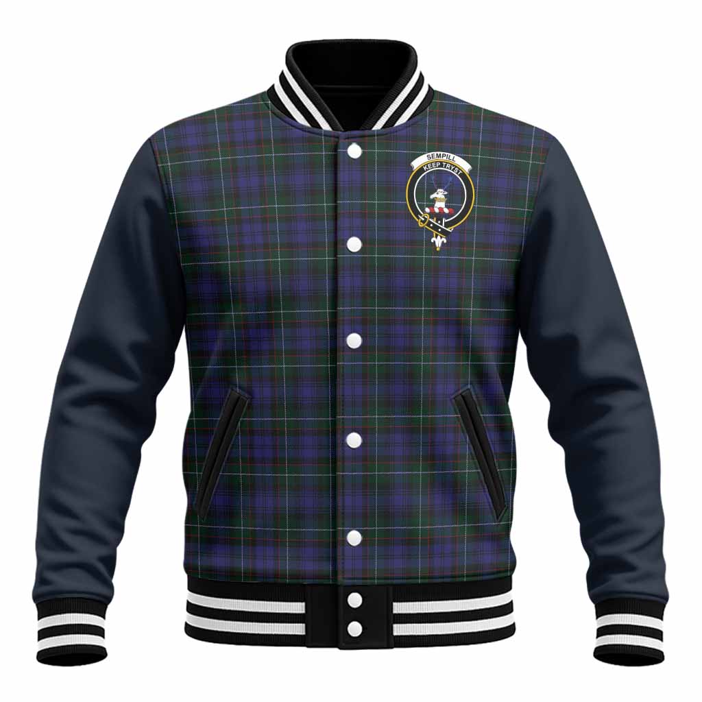 Sempill (Semple) Tartan Accent Baseball Jacket with Family Crest
